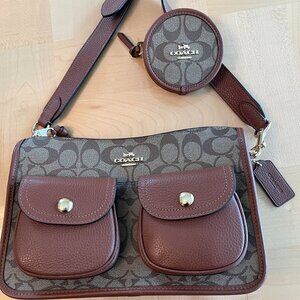 COACH Women's Pennie Signature Canvas Crossbody Bag with Coin Case - Brown
